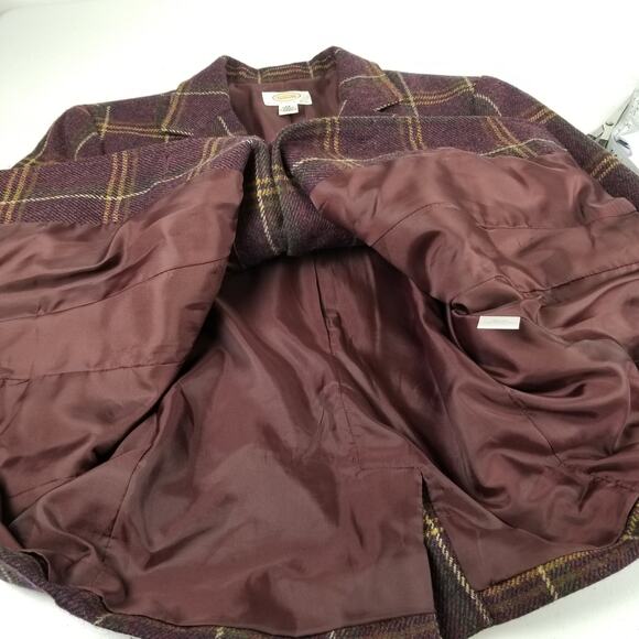 Talbots Petites Purple Green Yellow Plaid Vintage Wool Blazer Jacket Lined 14 P - Picture 4 of 6